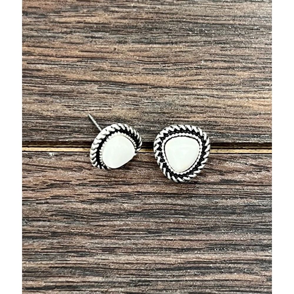 Isac 7mm Irregular White Turquoise Stud Earrings 723866-1