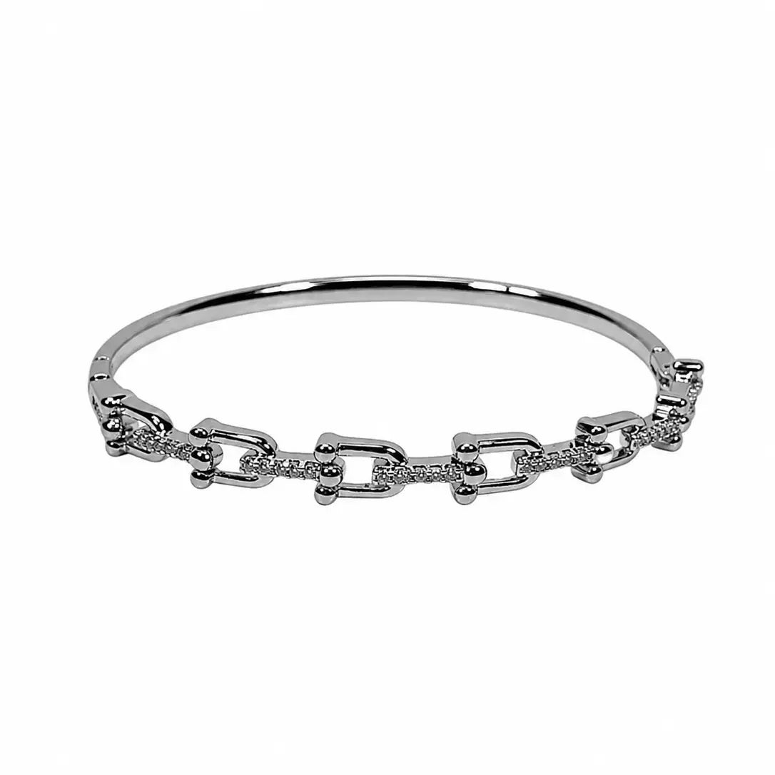Women's West & Co 18K White Gold Plated Link and Stud Bangle WC-BR17WG