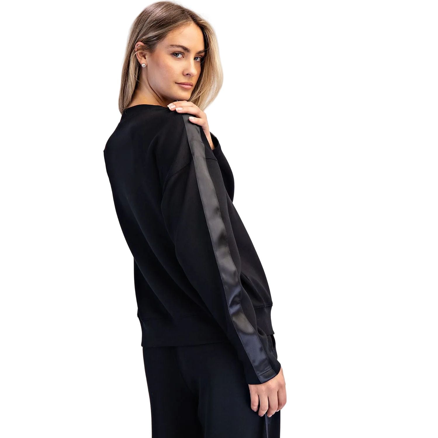 Women's Rae Mode Scuba Luxe Satin Crew Neck Pullover T0068