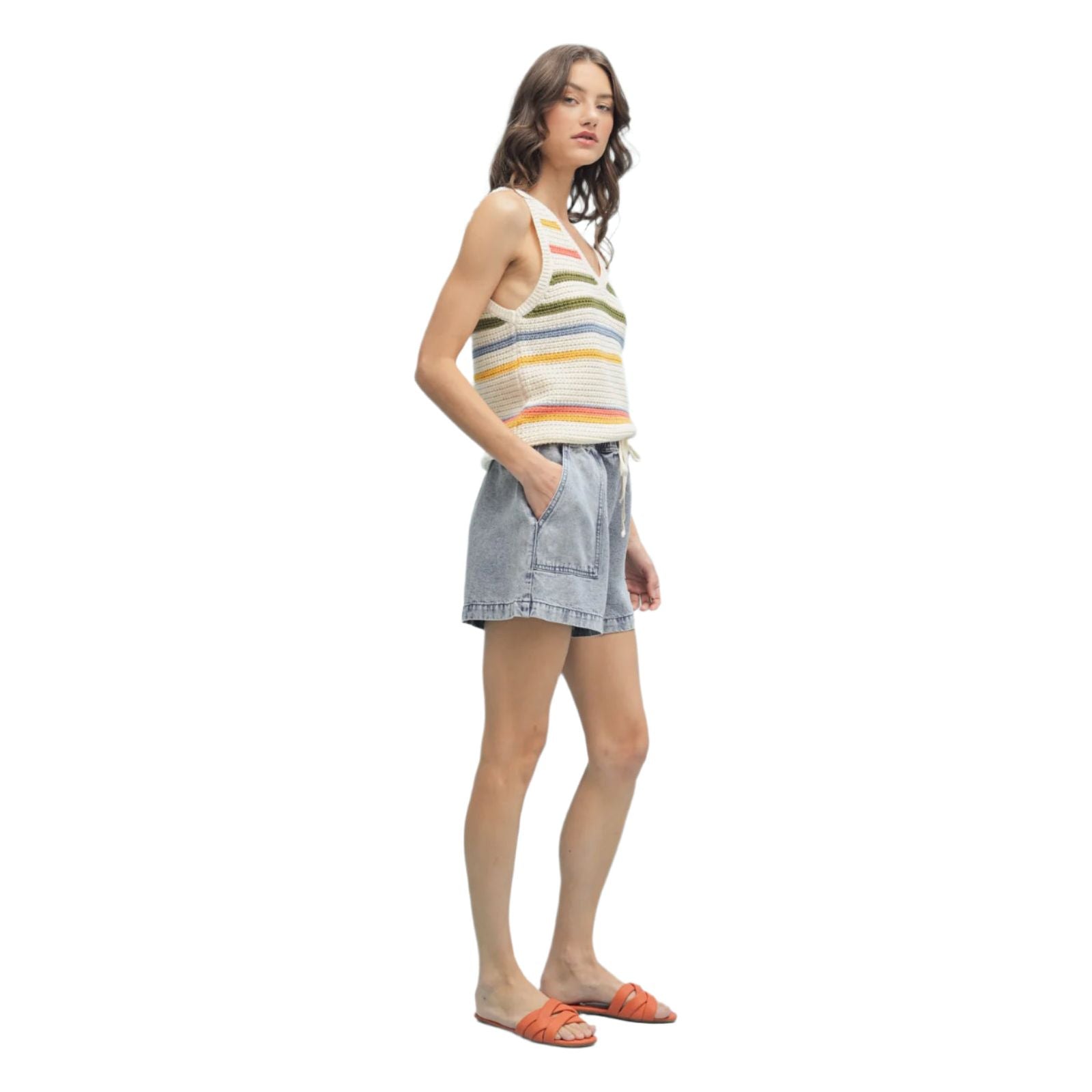 Women's Multi-color Striped Sweater Tank WL25-10472 - Crazy House Western Wear