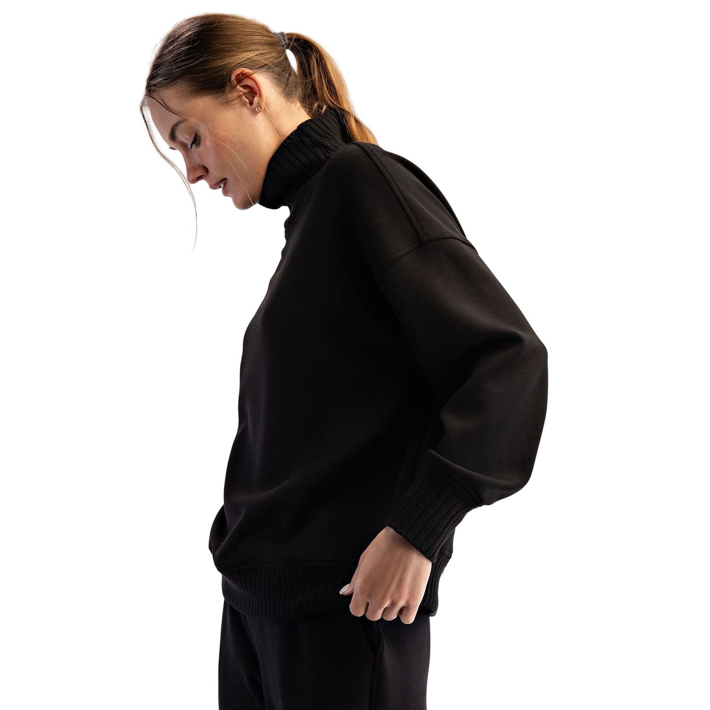 Women's Modal Scuba Ribbed Mock Neck Pullover T0043