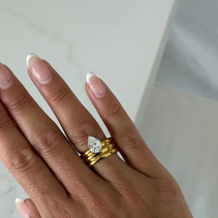 Women's Gold and Silver Plated Olivia Thick Pear Shaped Ring