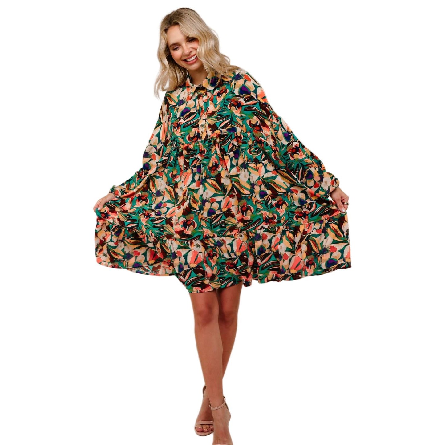 Women's Collared Babydoll Dress with Ruffle Hem HD7160A