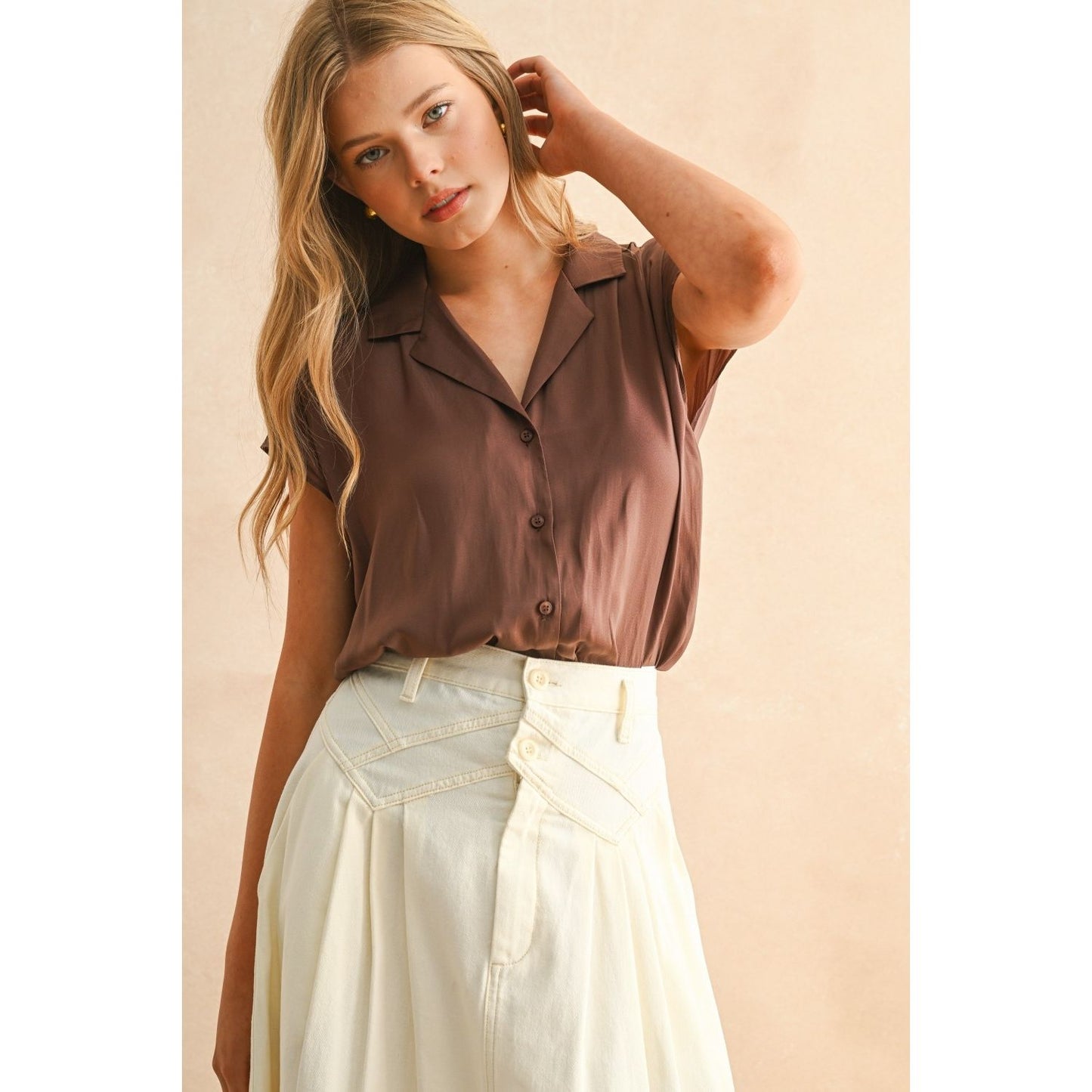 Women's Button Down Cap Sleeve Shirts MMT1194