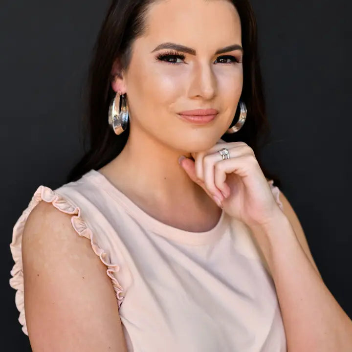 Women's West & Co Burnished Silver Tooled Hoop Earring E342BS