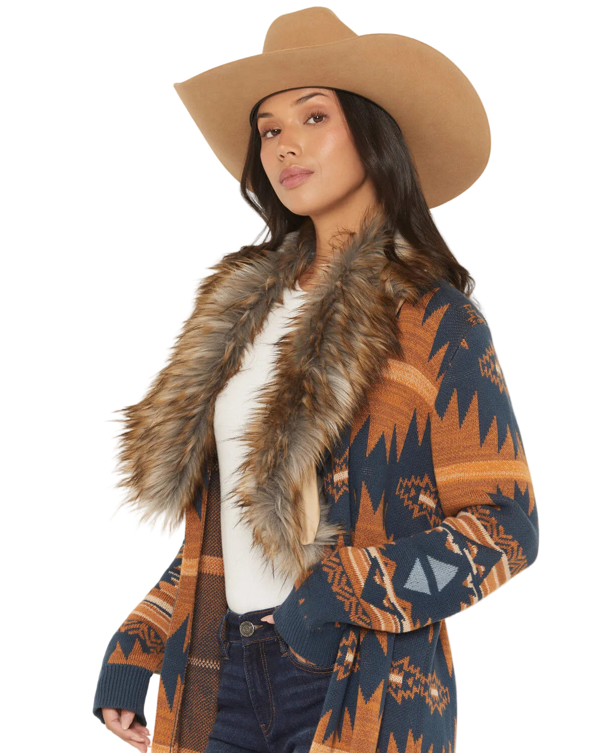 Women's Panhandle Slim Women's Fur Southwestern Print Cardigan LW95T07933