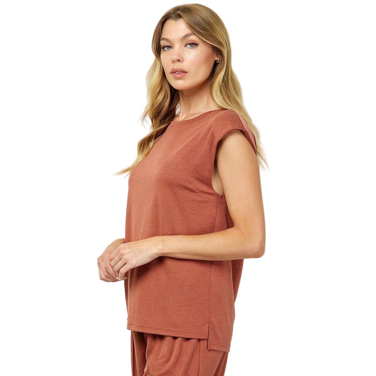 Women's Paded Shoulder Soft Sleeveless Top T4242