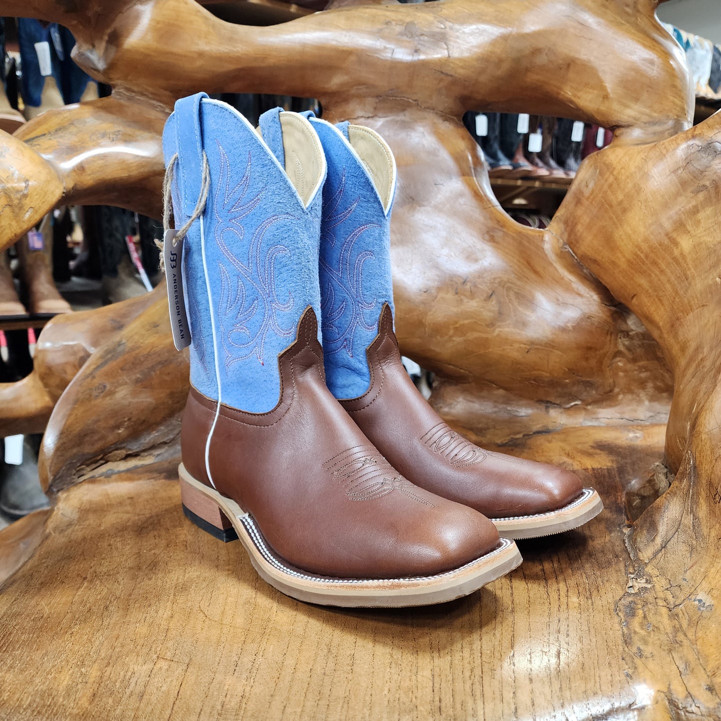 Anderson Bean Brown Mule with 10" Blue Sinsation Tops