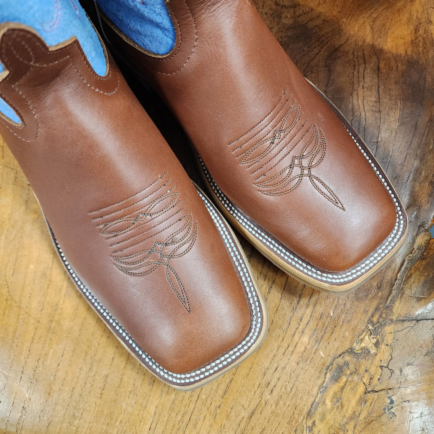 Anderson Bean Brown Mule with 10" Blue Sinsation Tops