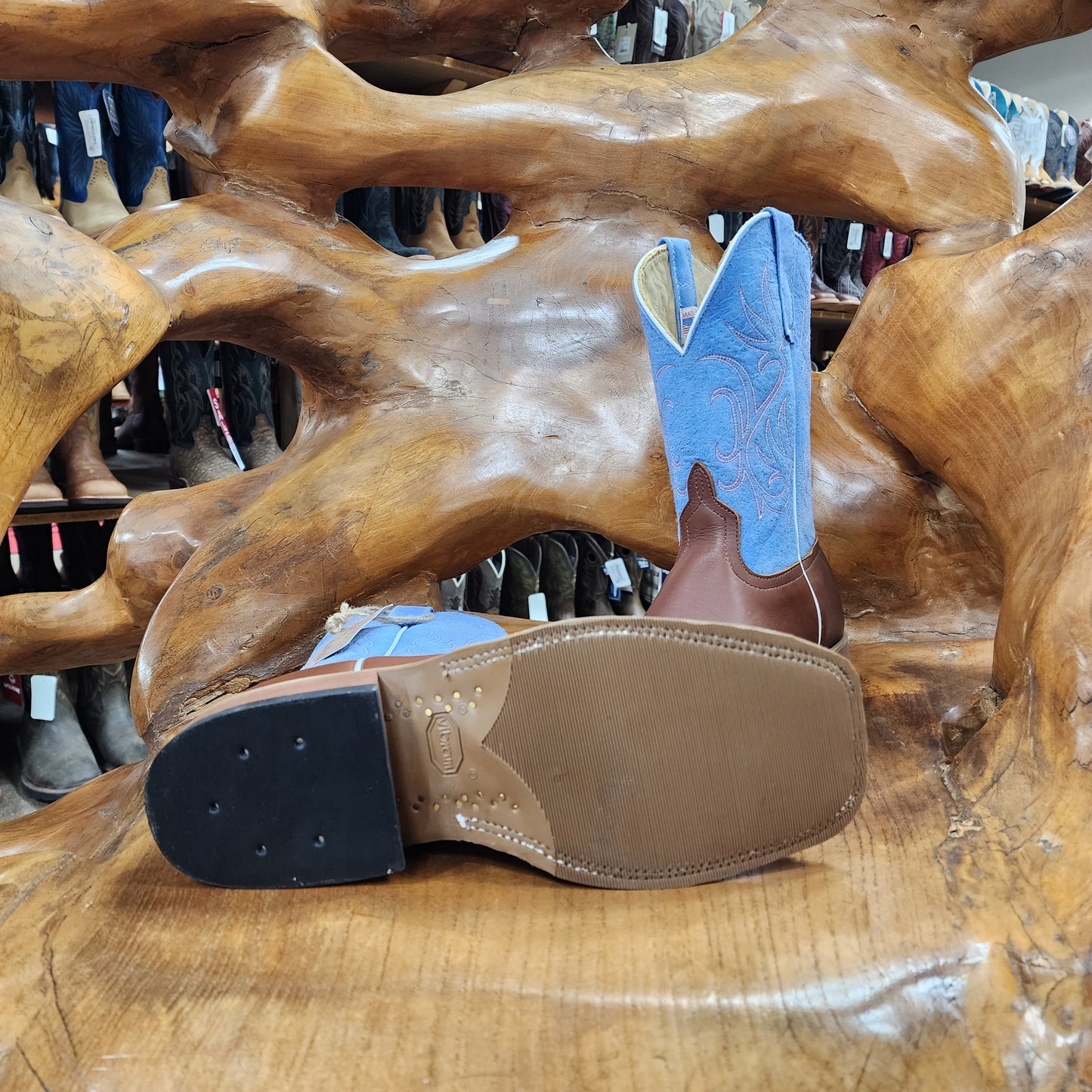 Anderson Bean Brown Mule with 10" Blue Sinsation Tops