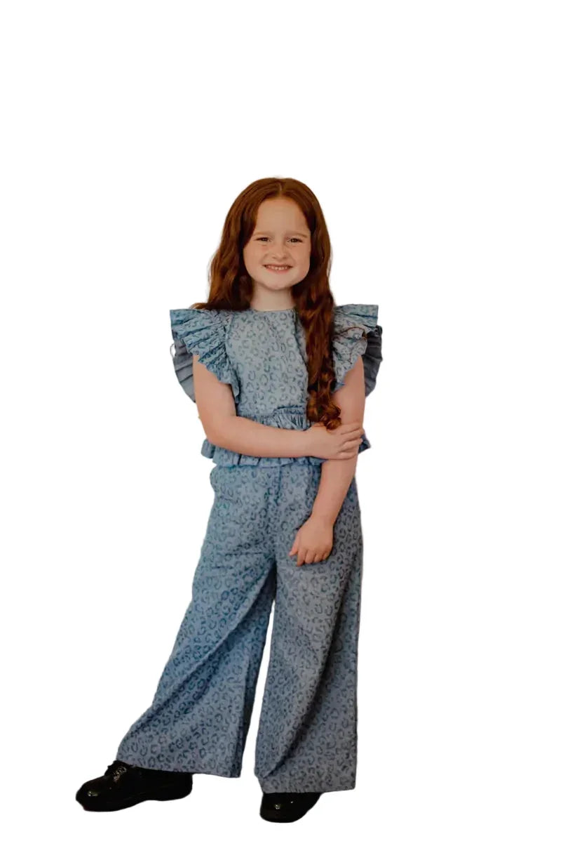 Girl's Twisted Filly Youth Denim Cheetah Set