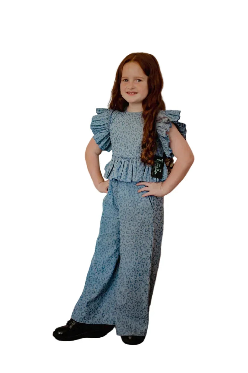 Girl's Twisted Filly Youth Denim Cheetah Set