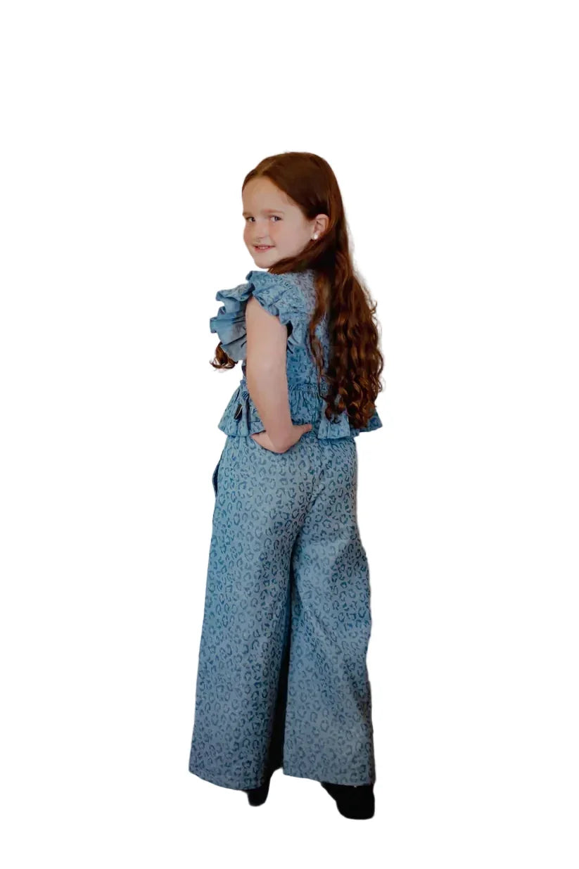 Girl's Twisted Filly Youth Denim Cheetah Set