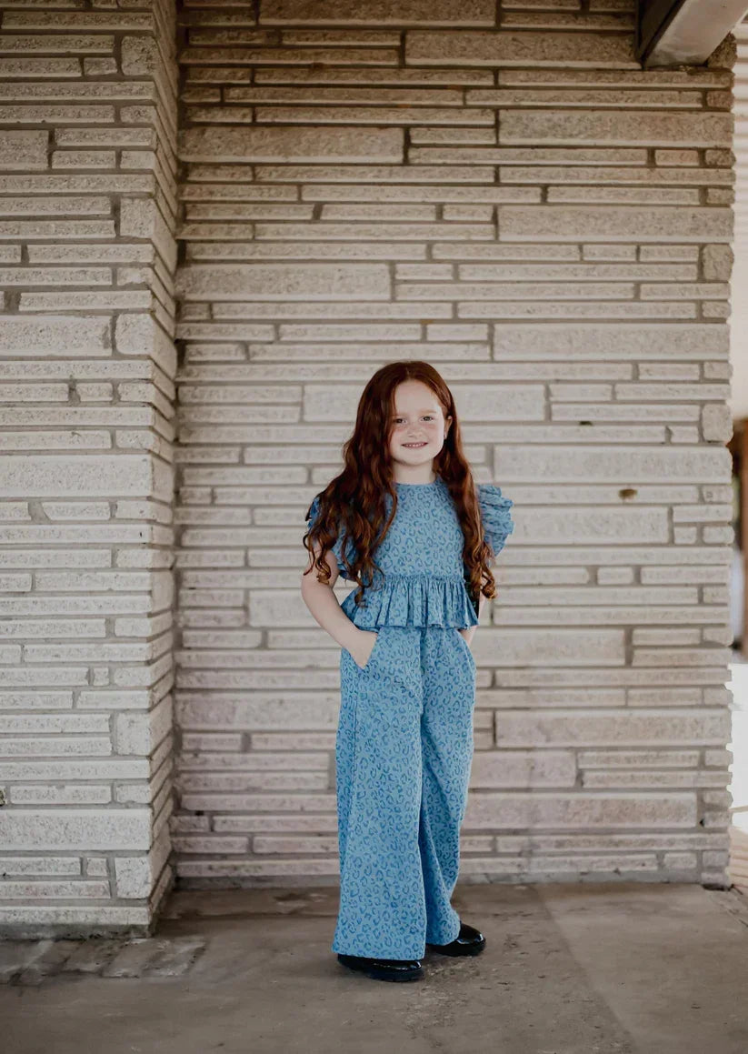 Girl's Twisted Filly Youth Denim Cheetah Set
