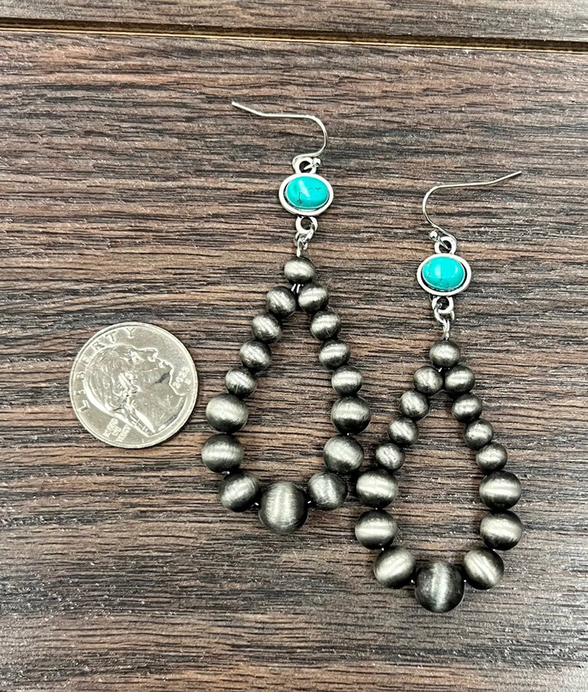 Isac Women's 3" Western Bead Turquoise Earrings