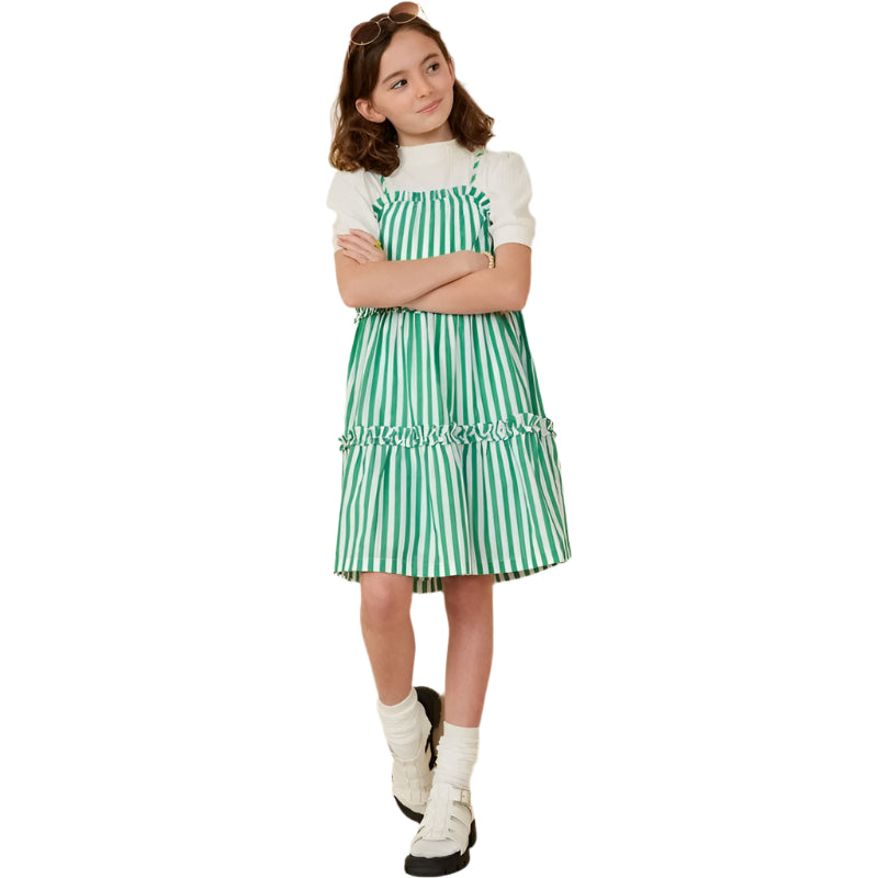 Girls Hayden Ruffle Trimmed Poplin Stripe Dress GY7999 - Crazy House Western Wear