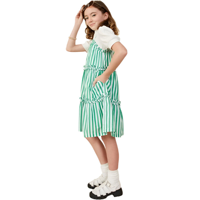 Girls Hayden Ruffle Trimmed Poplin Stripe Dress GY7999 - Crazy House Western Wear