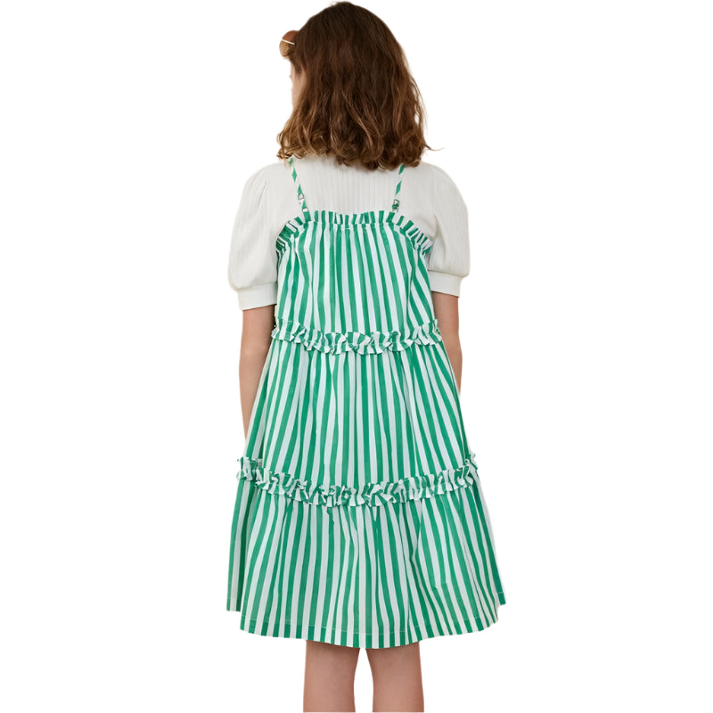 Girls Hayden Ruffle Trimmed Poplin Stripe Dress GY7999 - Crazy House Western Wear