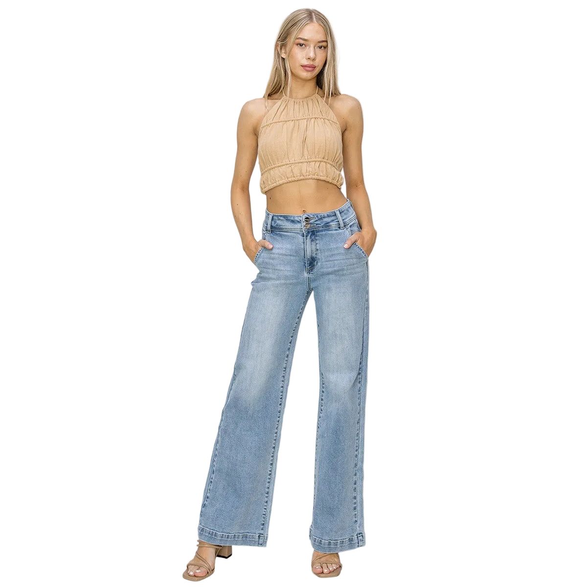 Women's Risen High Rise Double Button Wide Jeans RDP5765