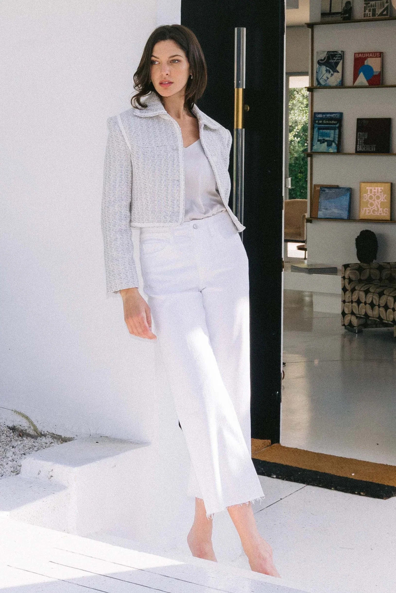 Women's Vervet Optic White High Rise Crop Wide Leg Jeans T5894WH