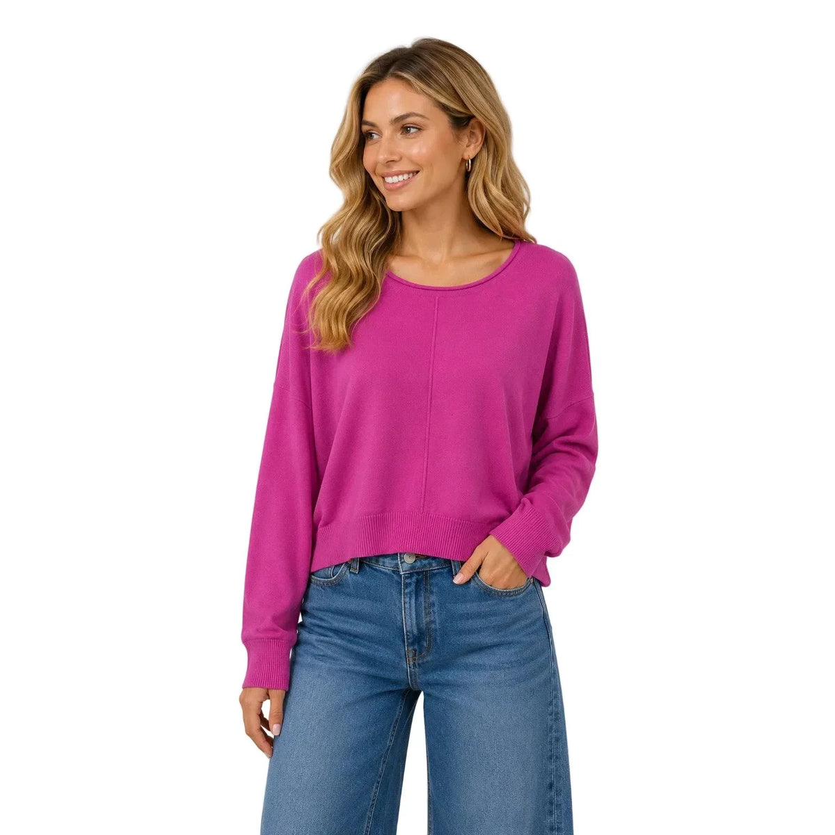 Women's Long Sleeve Seam Front Round Neck Pullover T4287-R