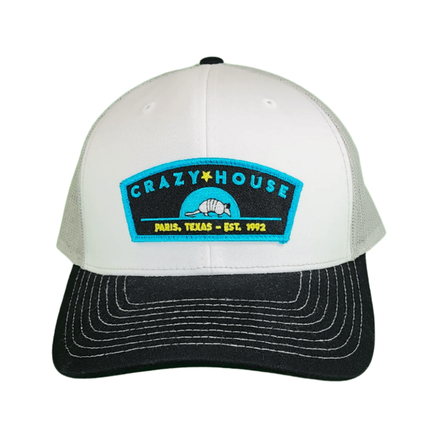 White/Black Snapback with Armadillo Sunrise - Crazy House Western Wear