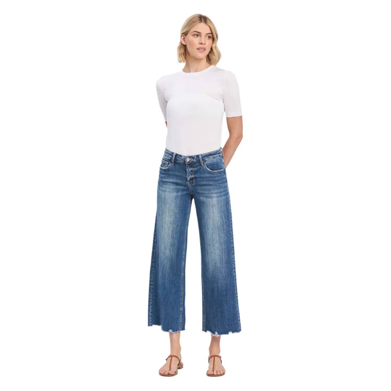 Women's Vervet Mid Rise Raw Hem Wide Leg Jeans LV1246 - Crazy House Western Wear