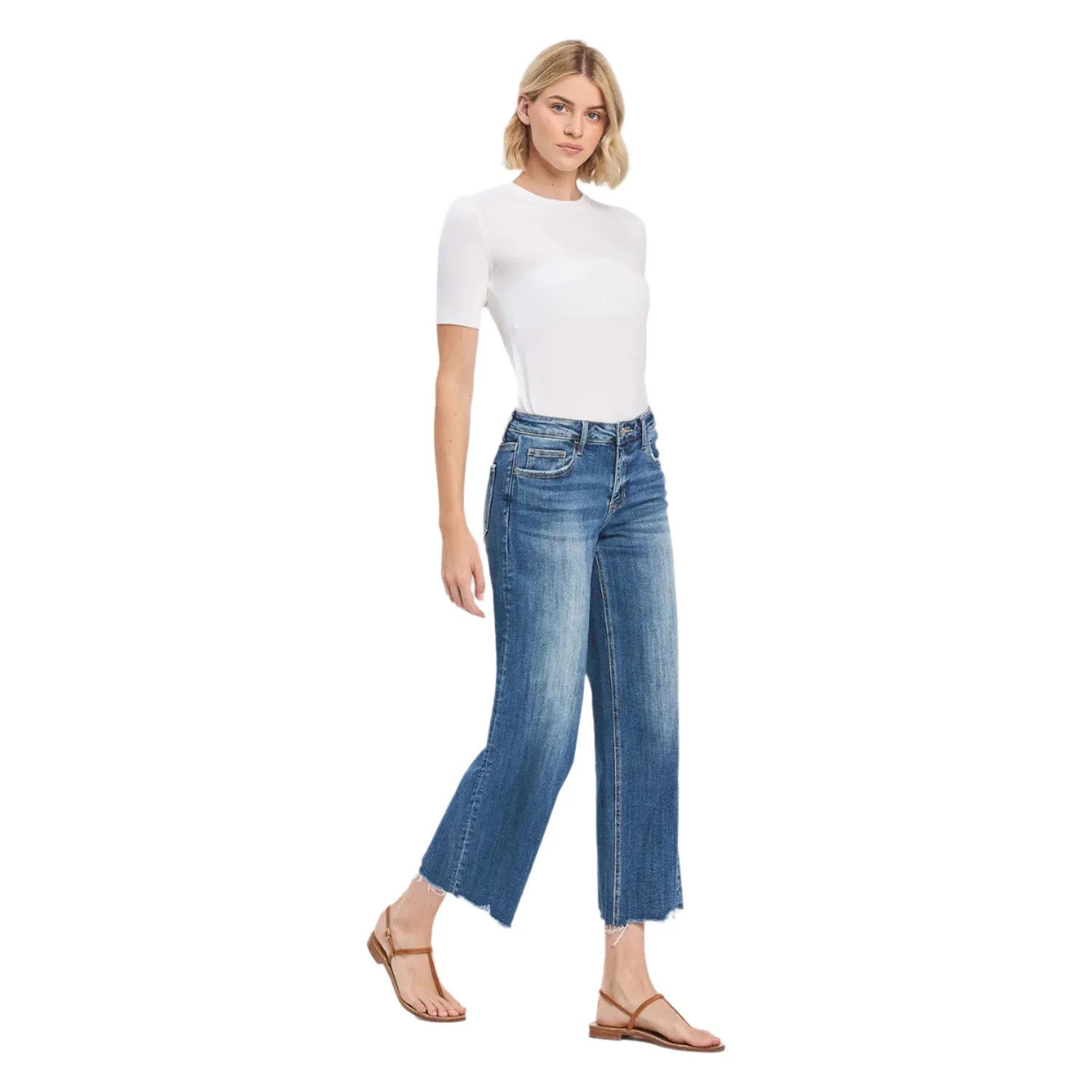 Women's Vervet Mid Rise Raw Hem Wide Leg Jeans LV1246 - Crazy House Western Wear