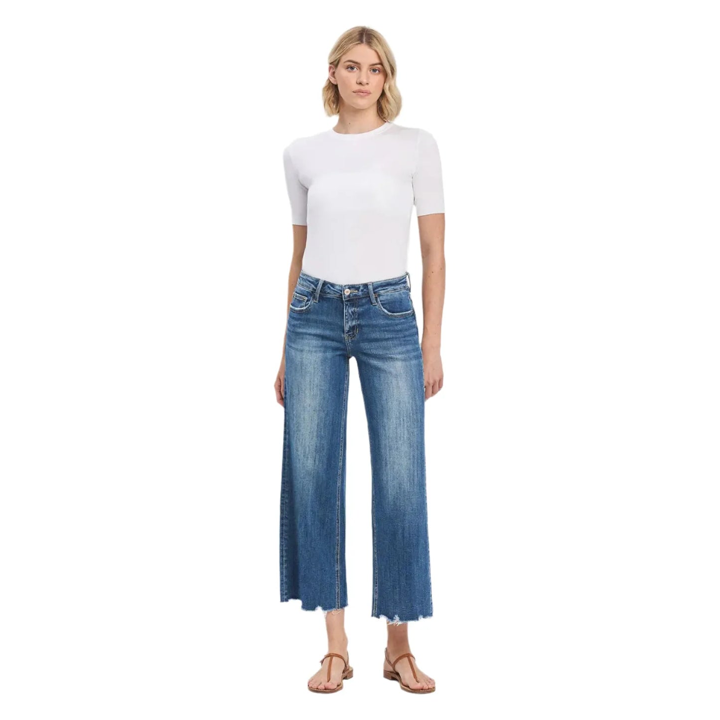 Women's Vervet Mid Rise Raw Hem Wide Leg Jeans LV1246 - Crazy House Western Wear