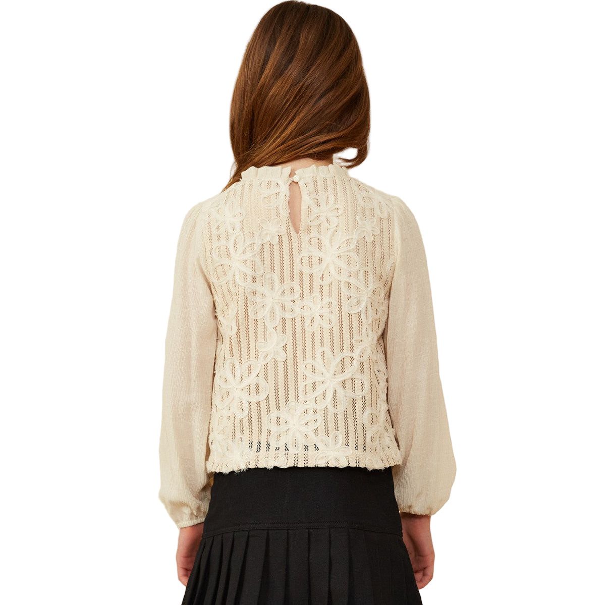 Girls Floral Embroidered Textured Puff Sleeve Top GY8724