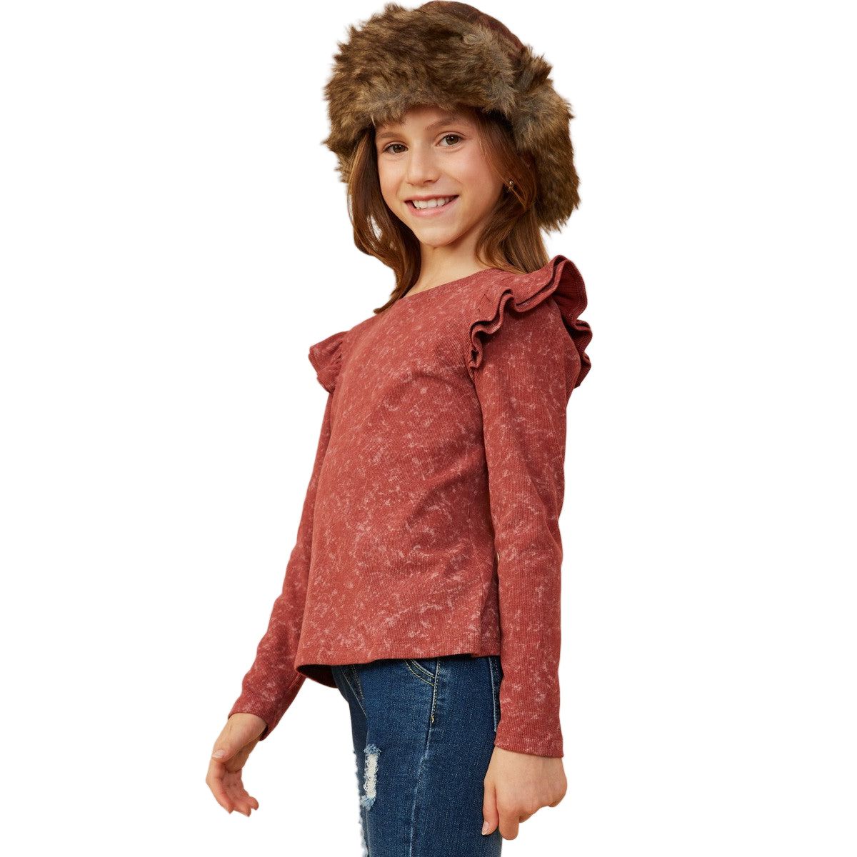Girls Washed Ruffled Knit Top GY8826