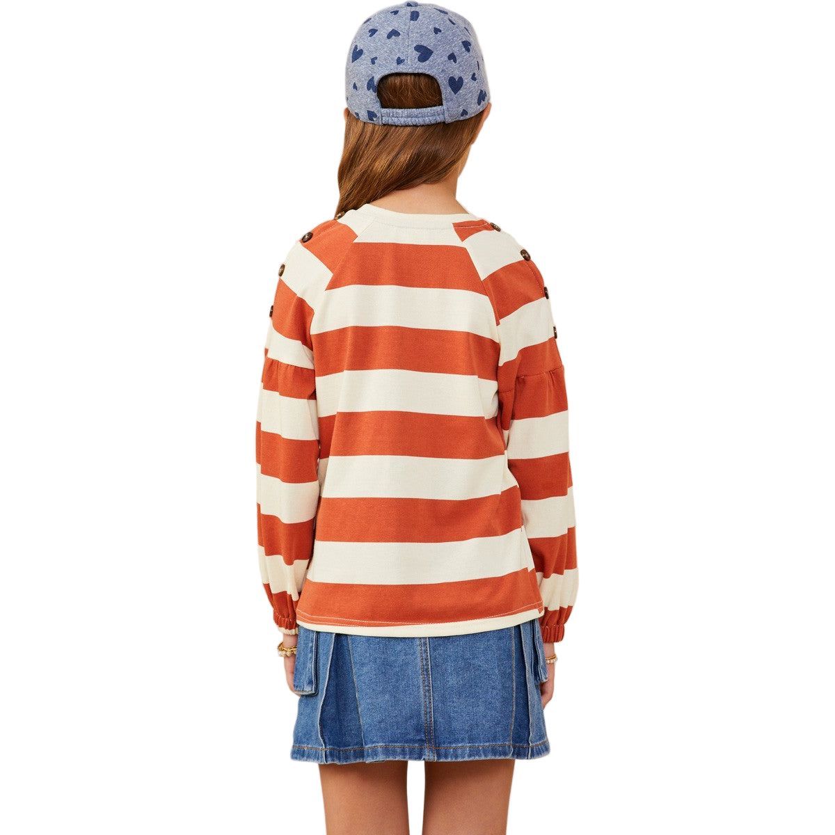 Girls Shoulder Button Detail Puff Sleeve Knit Top