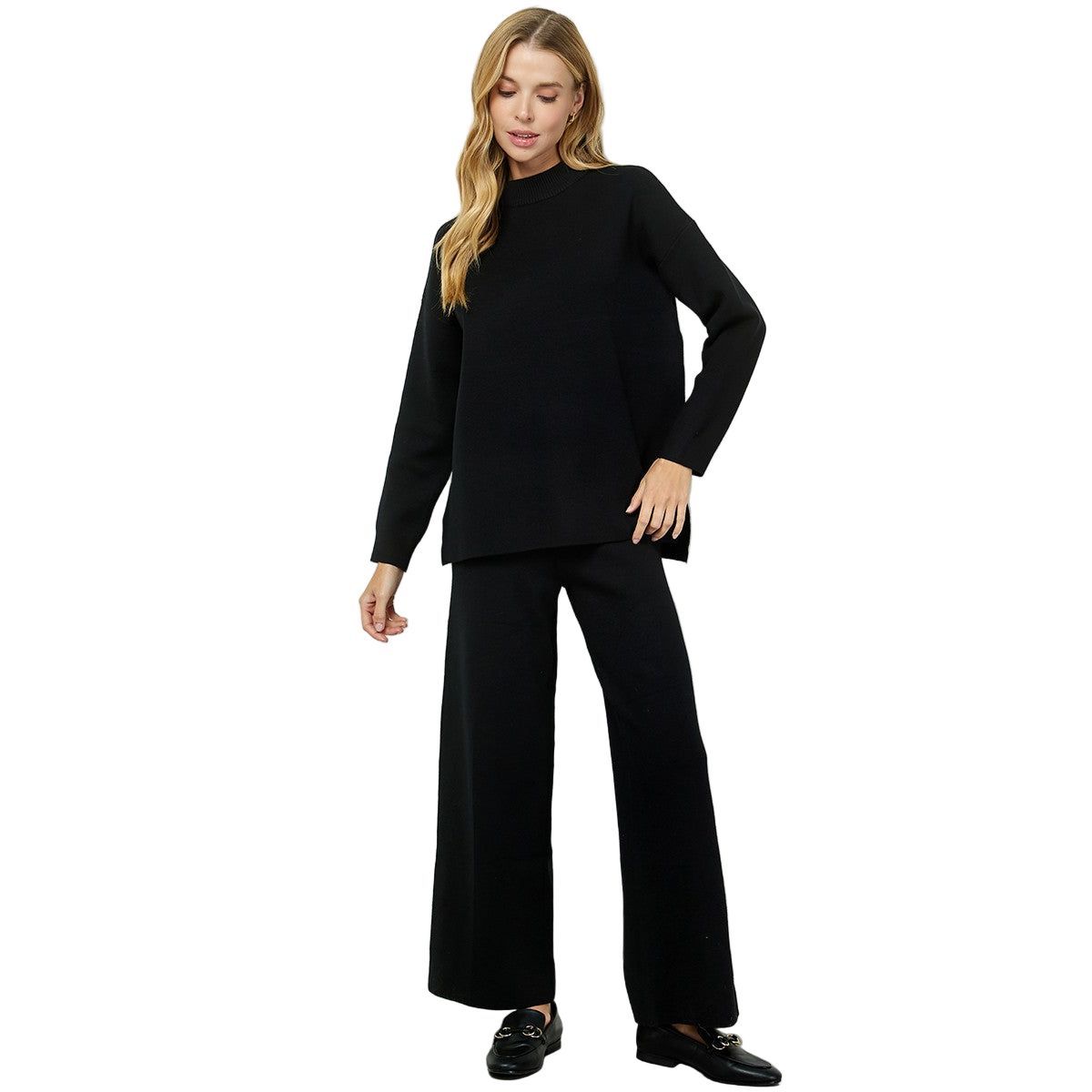 Women's Black Mock Neck Sweater Top