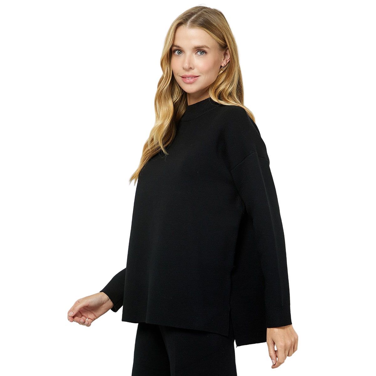 Women's Black Mock Neck Sweater Top