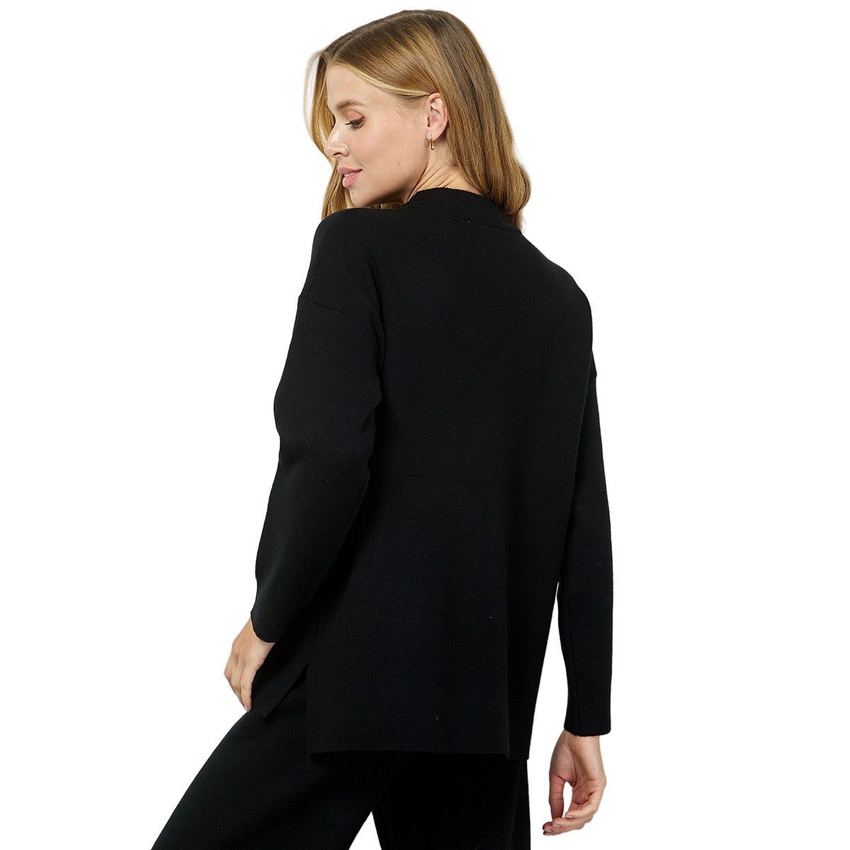 Women's Black Mock Neck Sweater Top