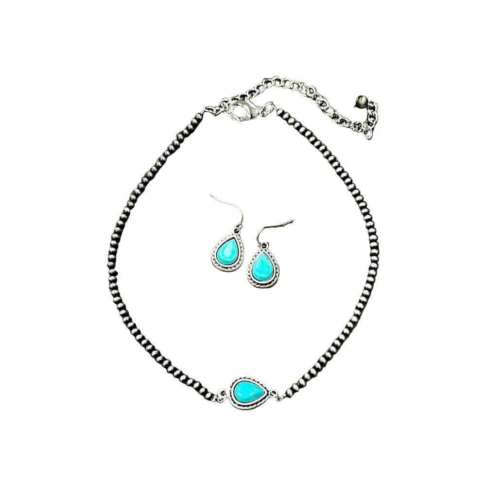 Women's Isac Handmade Navajo Turquoise Necklace Earrings Set