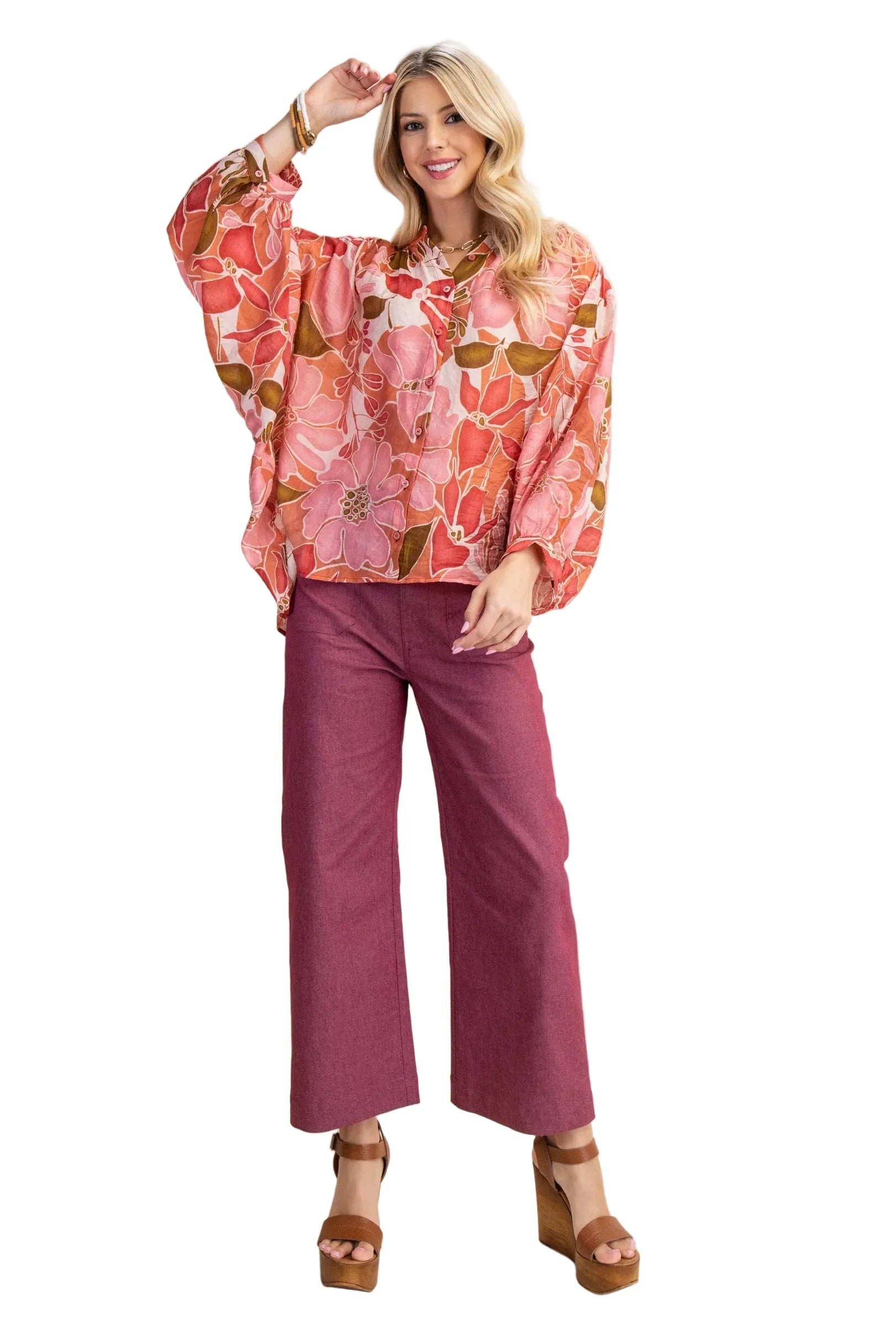 Women's Gigio Coral Mix Batwing Blouse TG1474