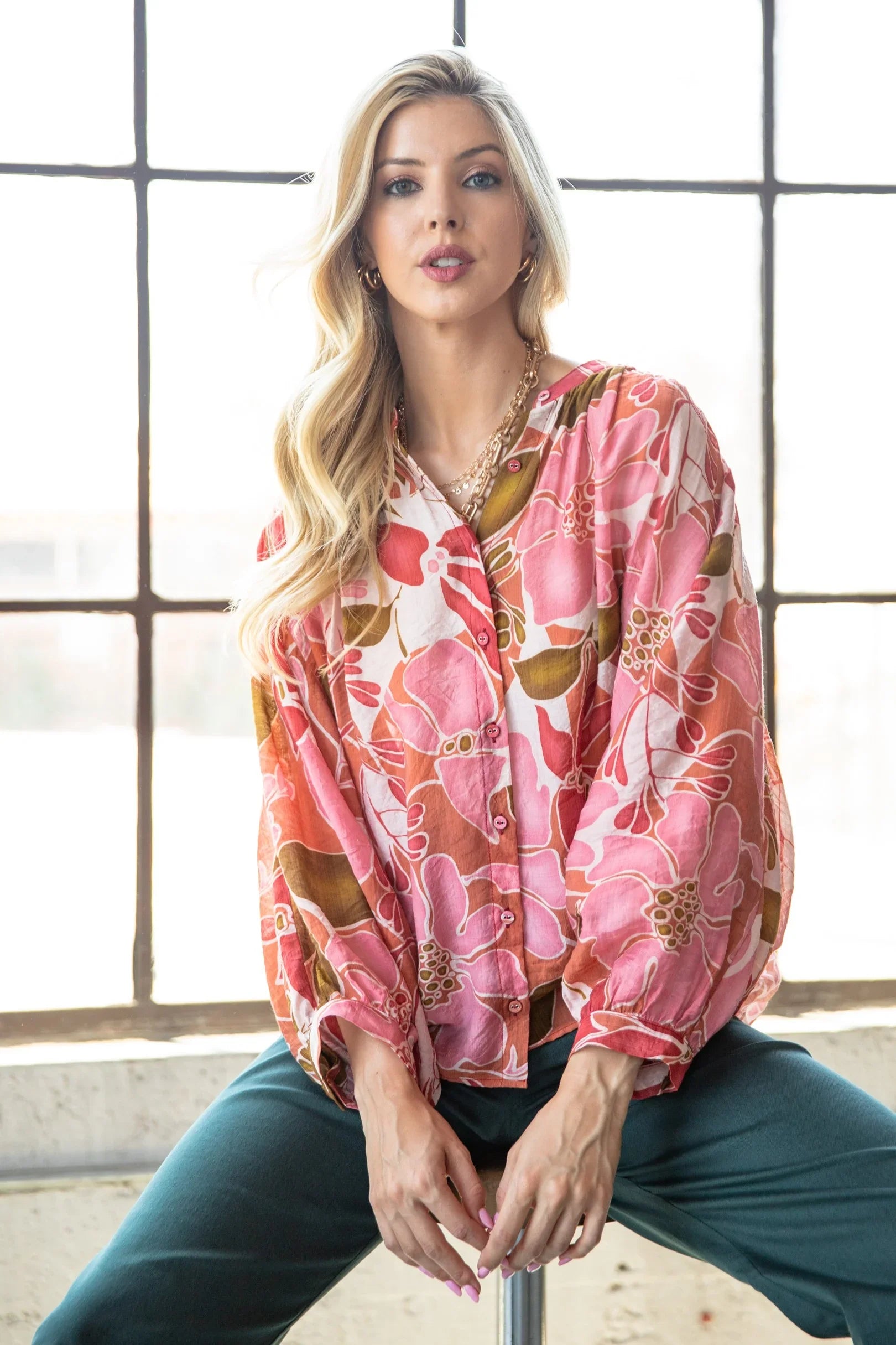 Women's Gigio Coral Mix Batwing Blouse TG1474