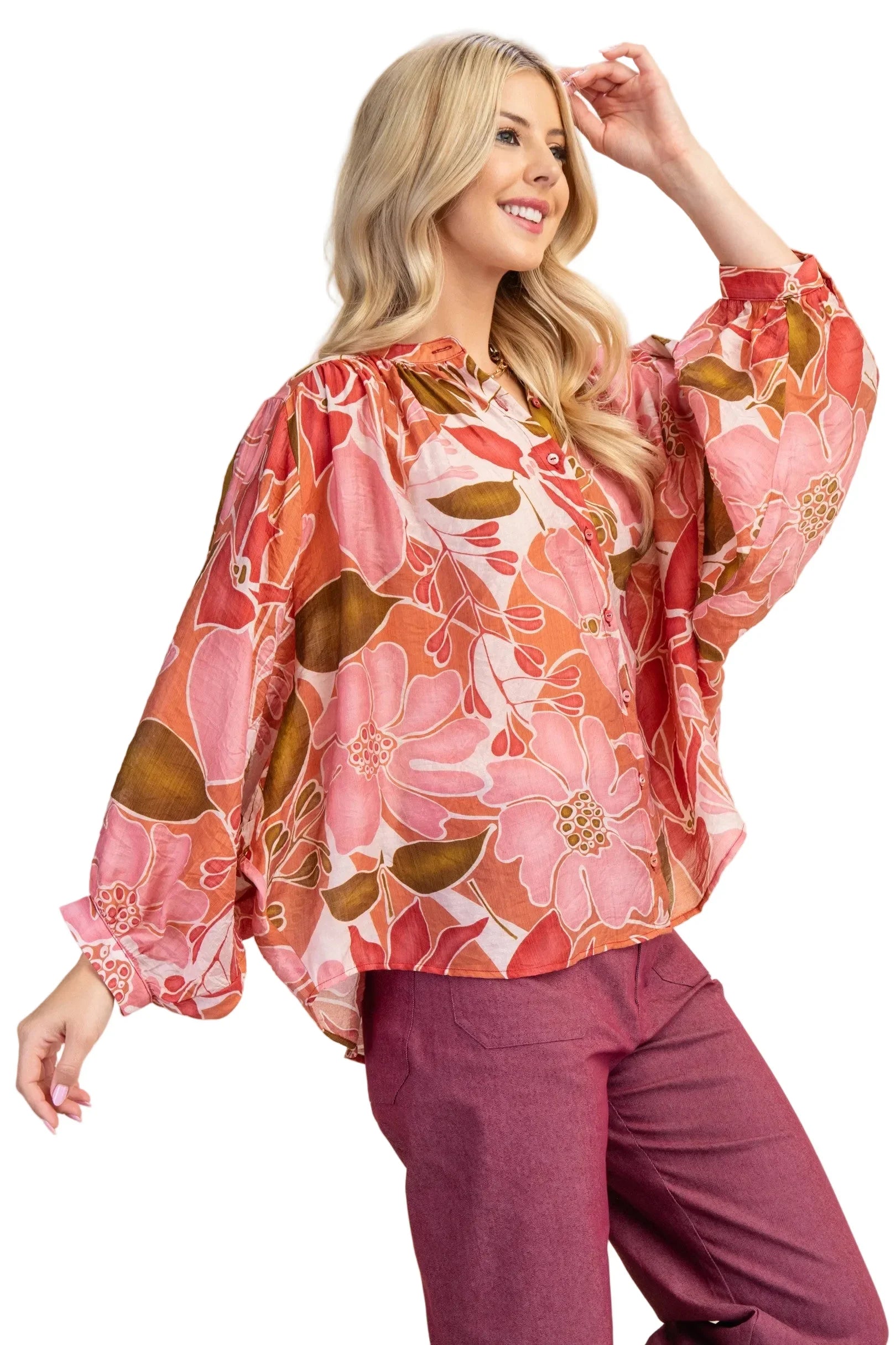 Women's Gigio Coral Mix Batwing Blouse TG1474
