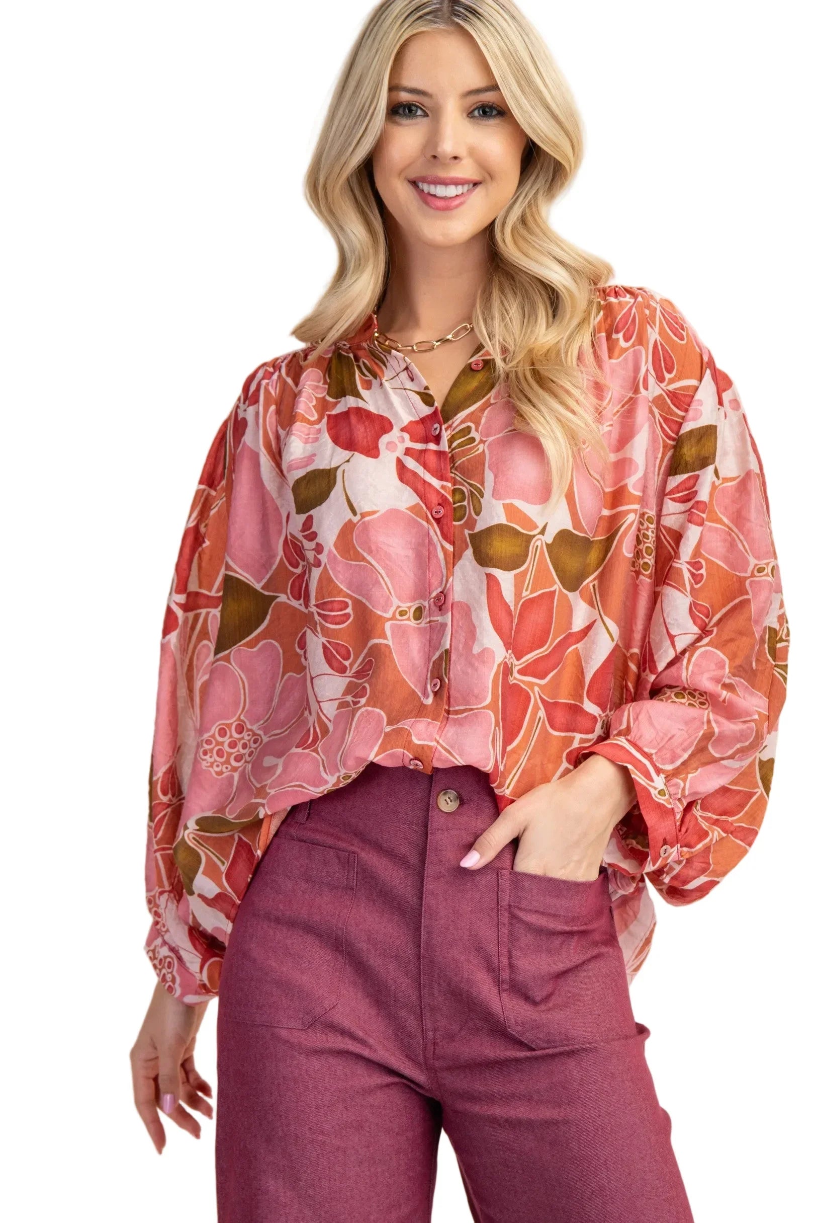 Women's Gigio Coral Mix Batwing Blouse TG1474