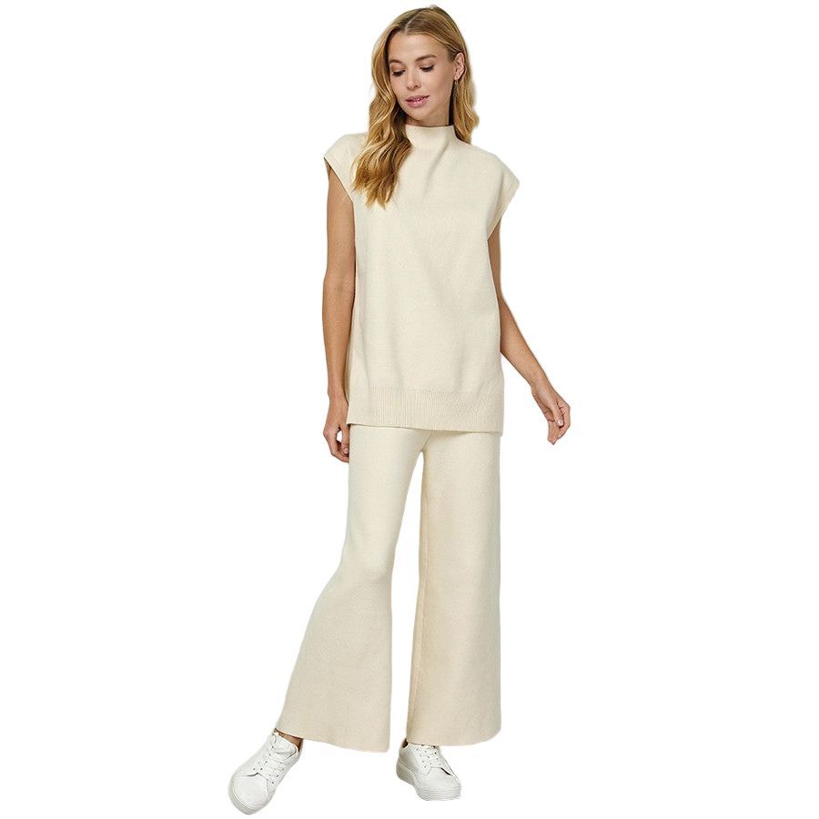 Women's Cream Cropped Wide Sweater Pants