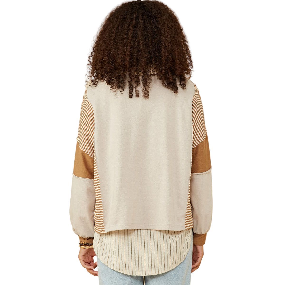 Women's Stripe and Color Block Sleeve Knit Top