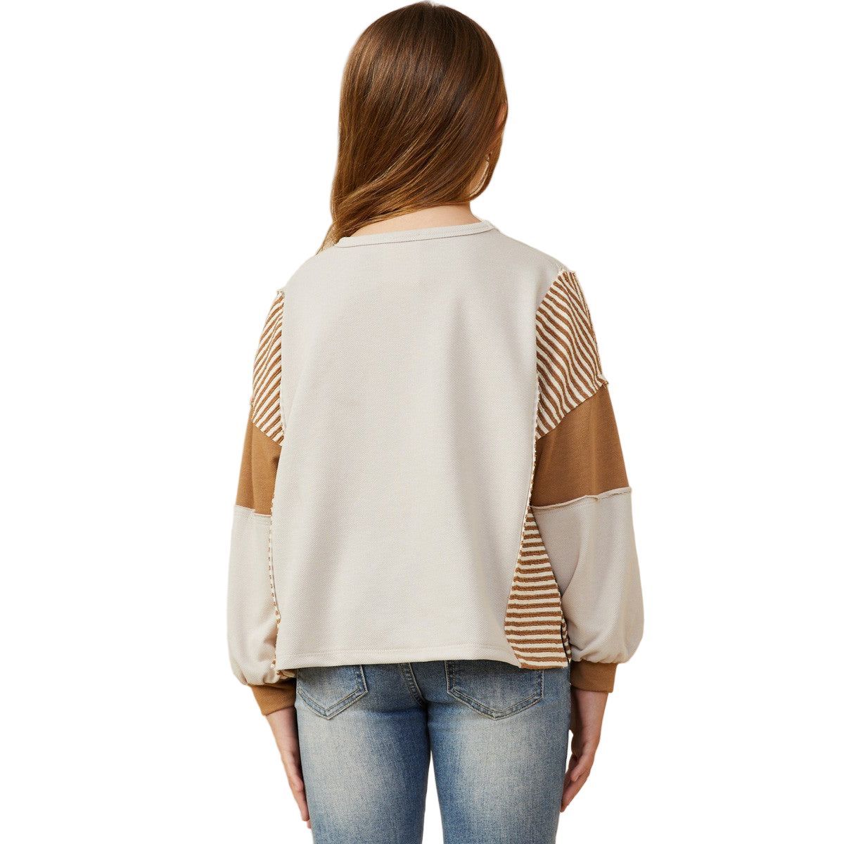 Girls Stripe And Color Block Sleeve Detail Knit