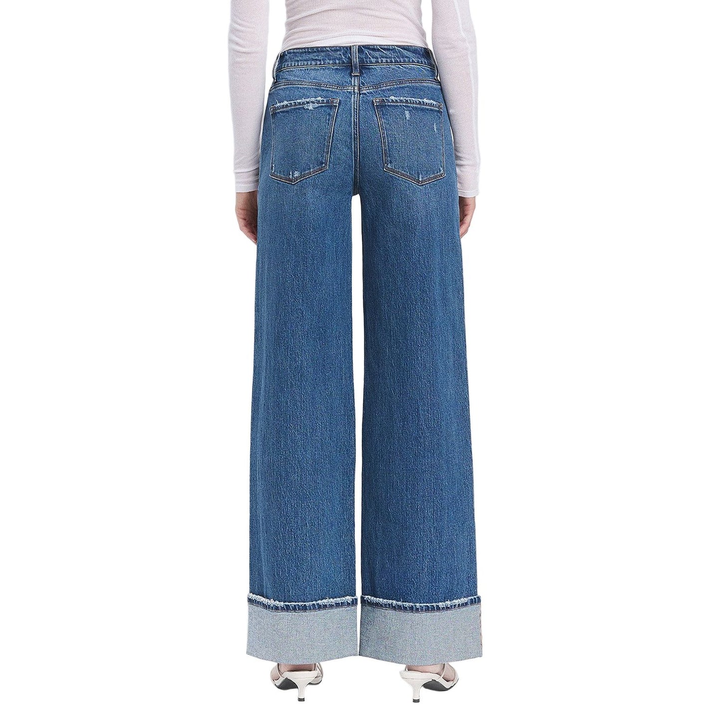 Women's Vervet High Rise Cuffed Panel Baggy Wide Jeans T6645