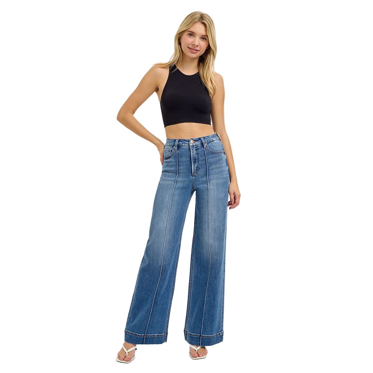 Women's Tummy Control High Rise Ankle Wide Front Pintuck PWA21011