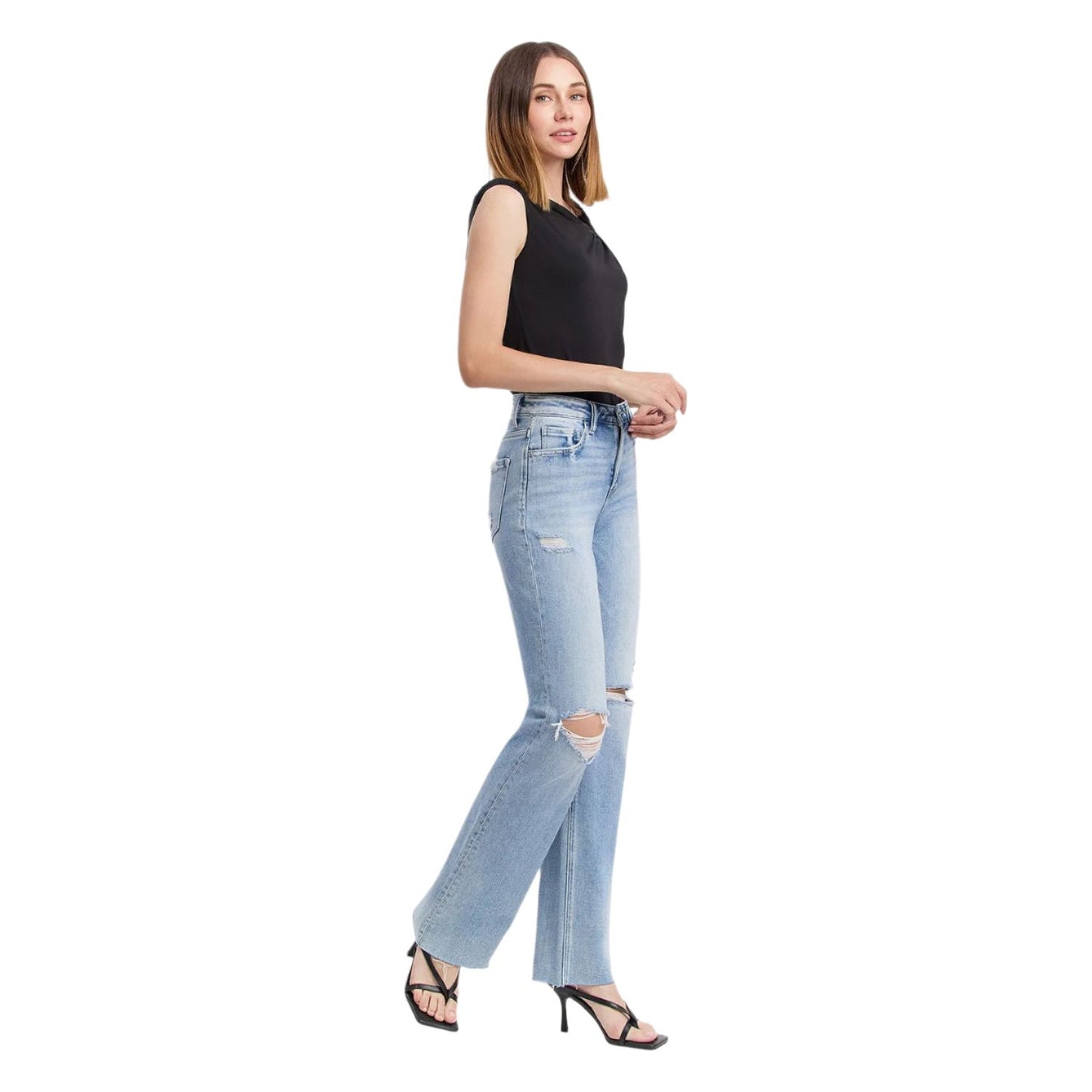 Women's Flying Monkey High Rise Distressed Slim Wide Jeans F5781 - Crazy House Western Wear