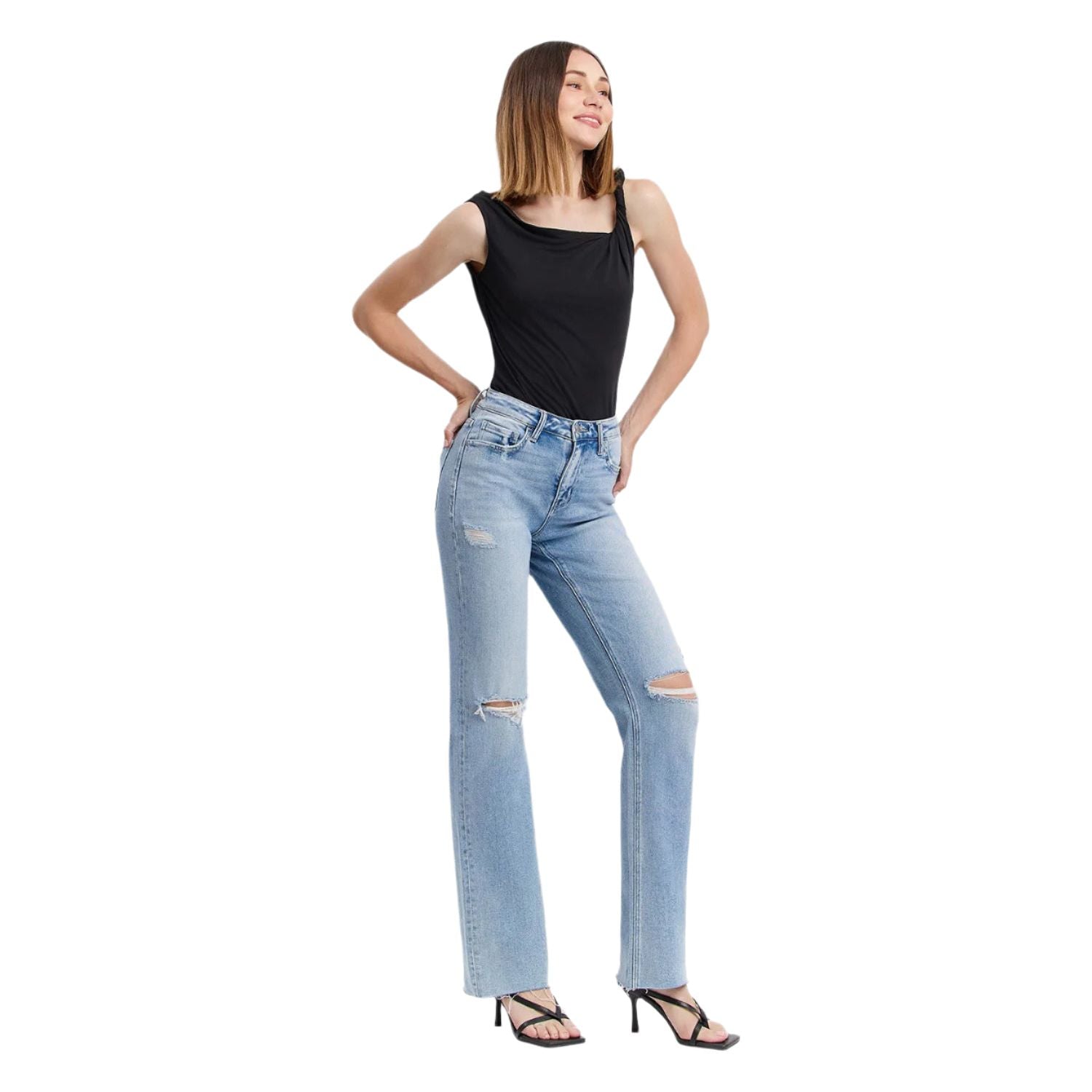 Women's Flying Monkey High Rise Distressed Slim Wide Jeans F5781 - Crazy House Western Wear