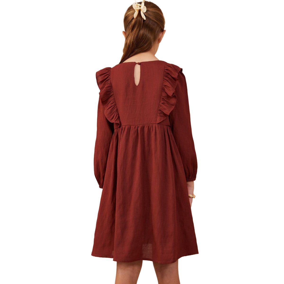 Girl's Ruffle Detail Floral Embroidered Dress GY8847