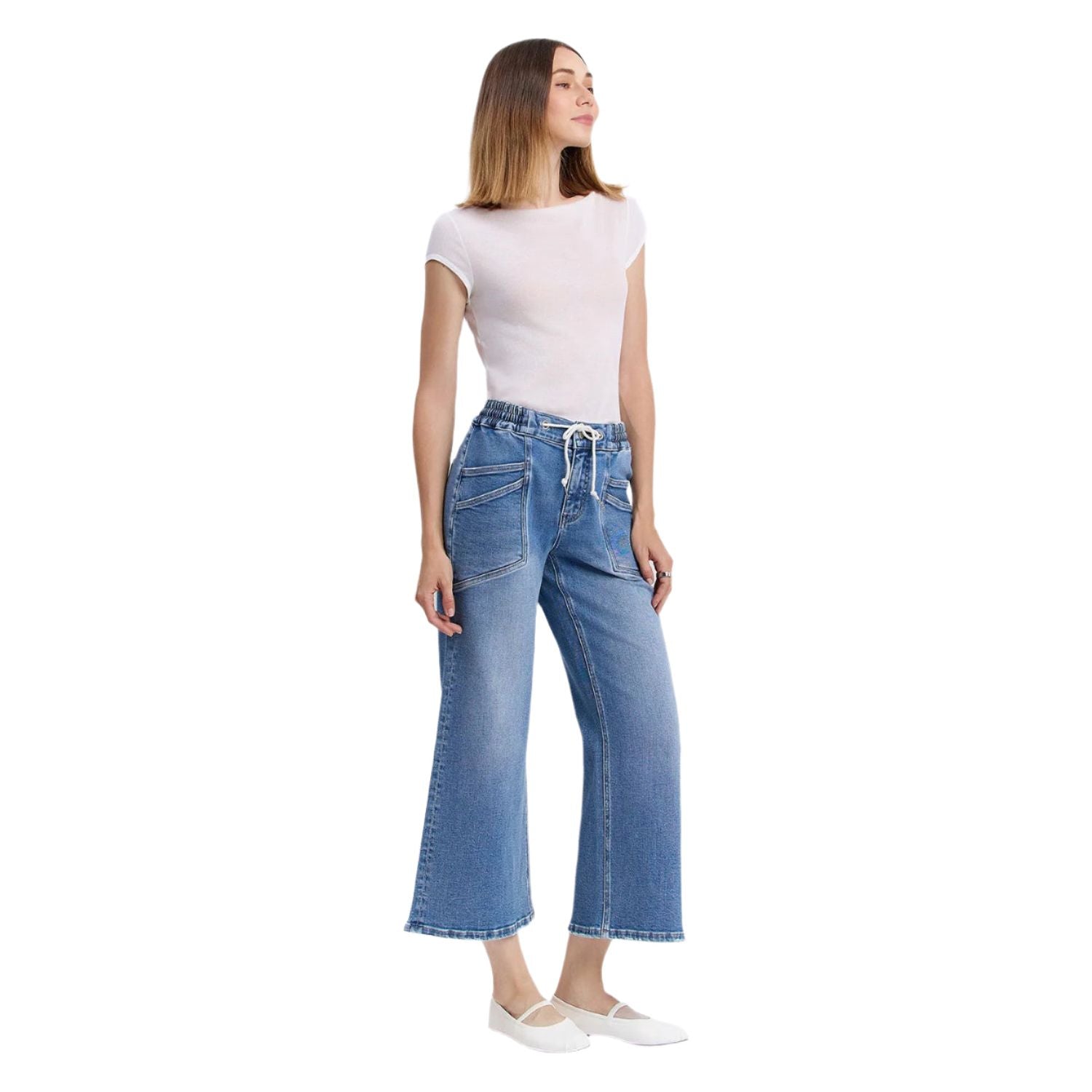 Women's Vervet High Rise Drawstring Waistband Wide Leg Jeans V3650 - Crazy House Western Wear