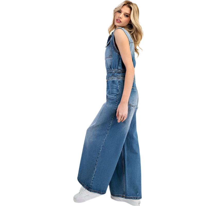 Women's ee:some Snow Washed Casual Button Down Jumpsuit BG10830 - Crazy House Western Wear